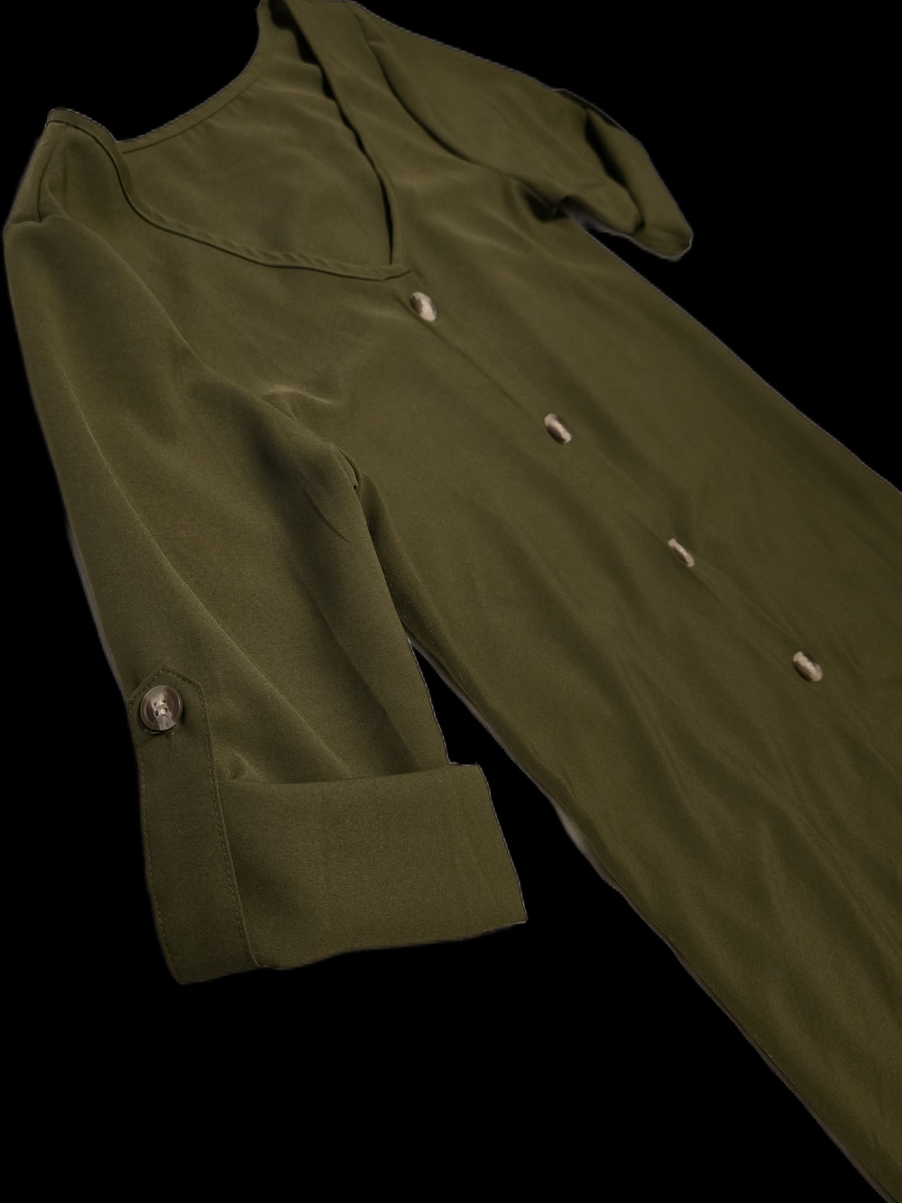 Olive Button-Front Shift Dress - Size Medium - Picture 2 of 5
